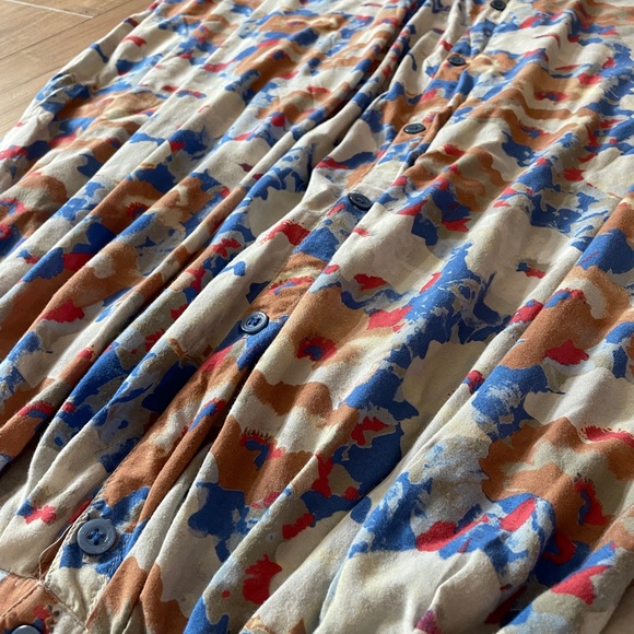 Vintage 80s 90s midi maxi pleated button front floral flowy skirt high waist - Picture 4 of 6